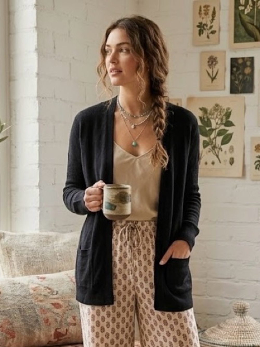 Garage Open-Front Cardigan Sweater- Black